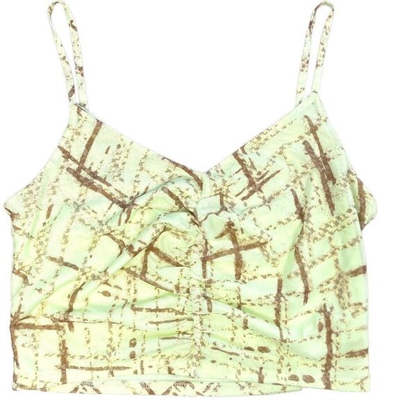 Bp Nordstrom Women's Yellow And Brown Abstract Ruched Crop Cami Size Medium NWT - Picture 2 of 9